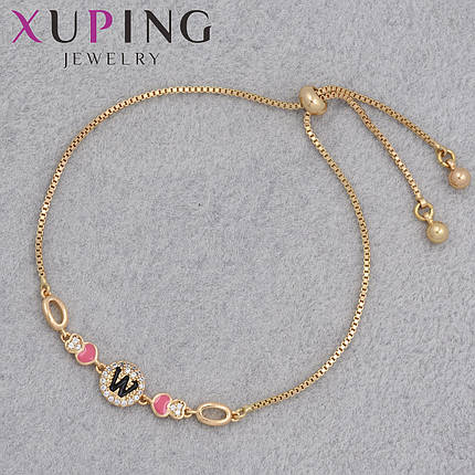Браслет тонкий золотистого цвета Xuping Jewerly 18К с буквой и белыми стразами застёжка регулируемая затяжка, фото 1
