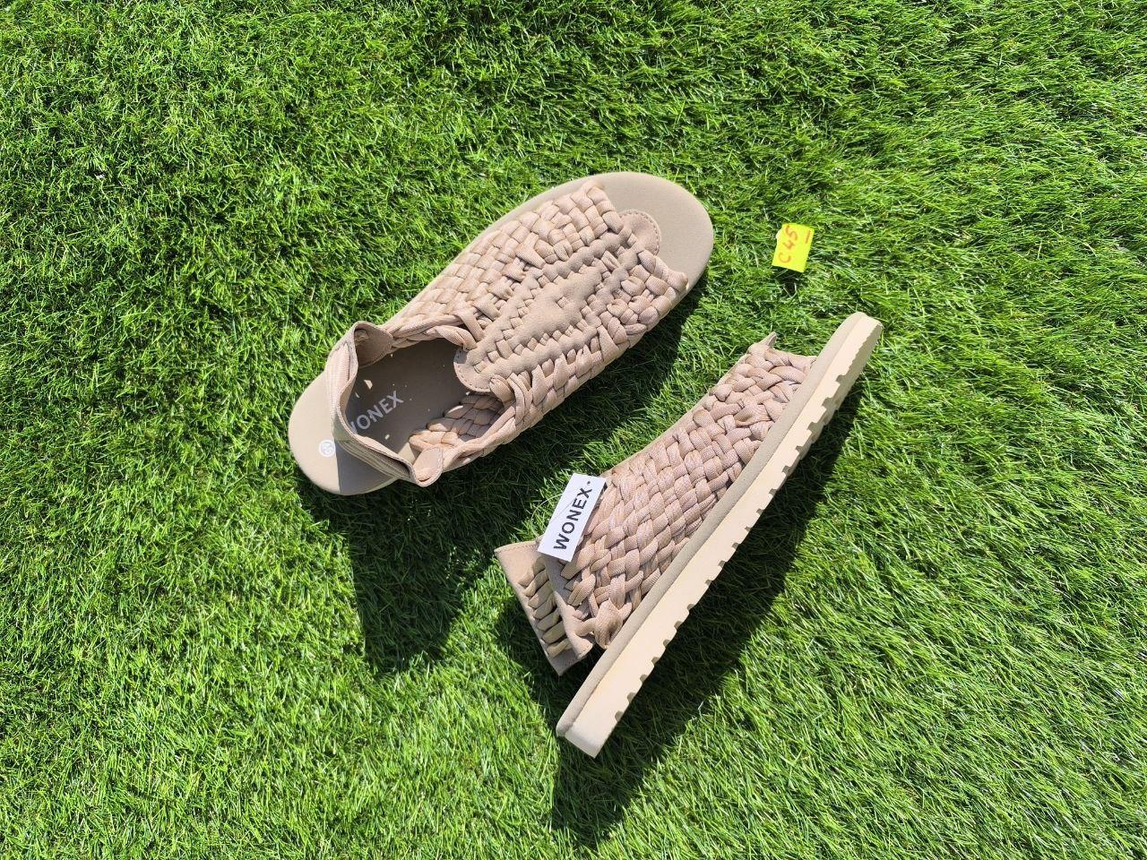 СКИДКА 45 р Бежевые открытые шлепки босоножки шлепанцы тапки плетенки сандалии летние у