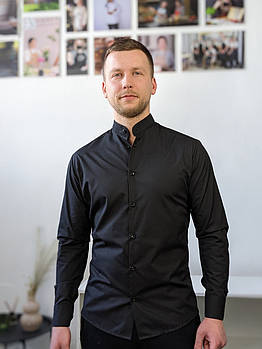Сорочка Leo з комірцем стійкою Чоловіча Чорна XL
