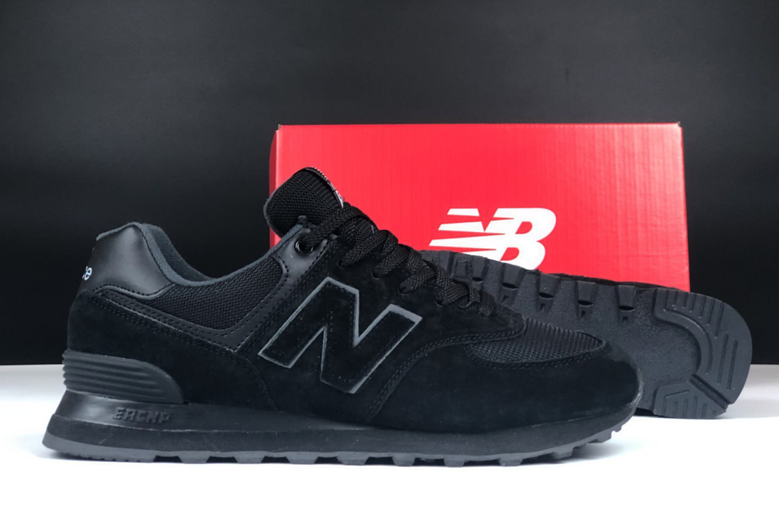 Чоловічі кросівки New balance 574 black Нью Баланс чорні замшеві