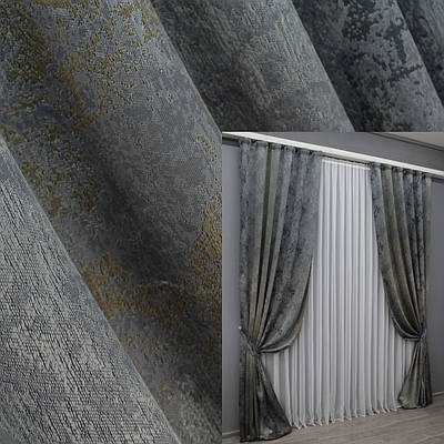 Комплект штор (2шт. 1,5х2,9м.) "Мармур Al-7", Туреччина. Колір сірий з золотистим. Код 1471ш 33-0325