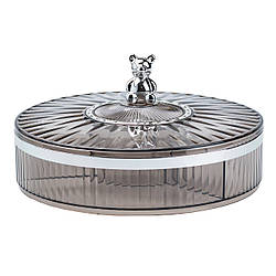 Цукерниця пластикова на 4 відділення менажниця діаметр 26 см Сіра