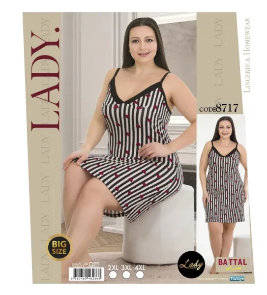 Нічна сорочка батал на бретелях віскоза Турція LADY LINGERIE 8717, фото 1