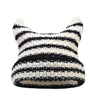 Шапка біні з вушками в стилі аніме k-pop в'язана демісезонна чорно-біла