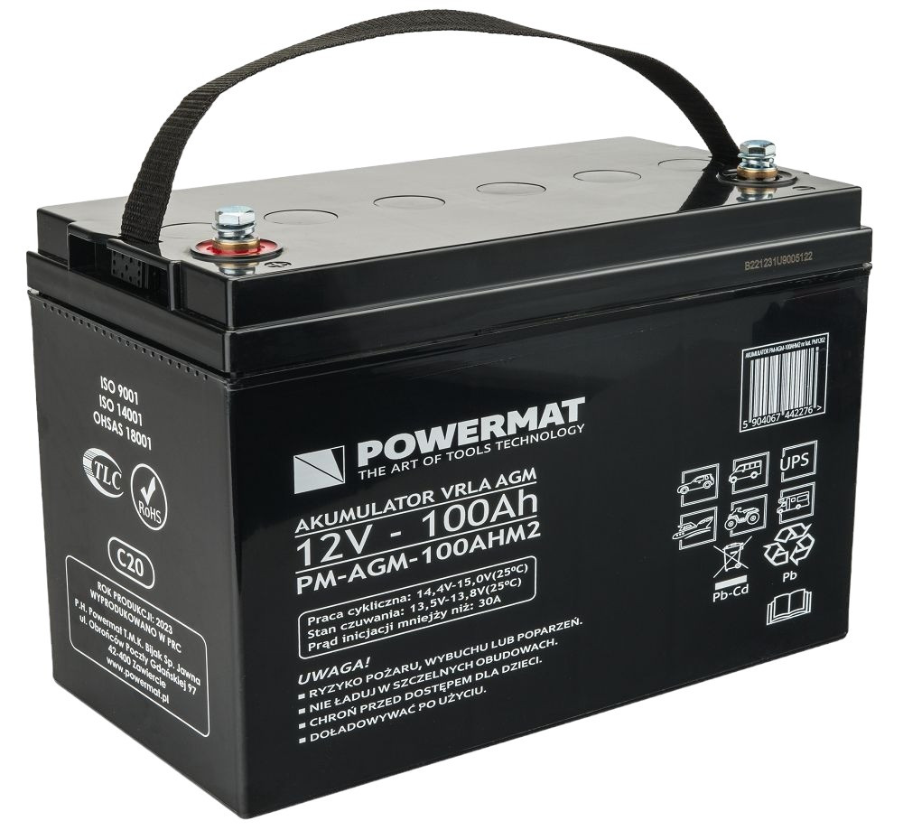 Акумулятор аварійного електроживлення 12 В 100 Аh 5А Powermat PM1202