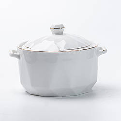 Супниця з кришкою та ручками на 1 літр керамічна біла бульйонниця Ø 15 см