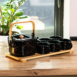 Сервіз чайний на підставці на 6 персон чорний сучасний