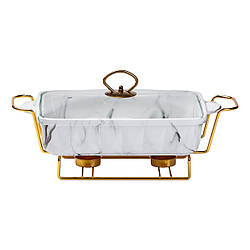 Мармітниця керамічна прямокутна 1,5 л, мармур із золотом