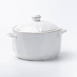 Керамічна супниця 1.4 літра з кришкою Ø 17 см біла для ресторану та будинку каструля бульйонниця