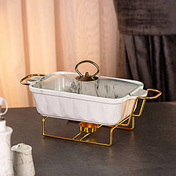 Мармітниця прямокутна керамічна 1 літр марміт з підігрівом для інших страв настільний