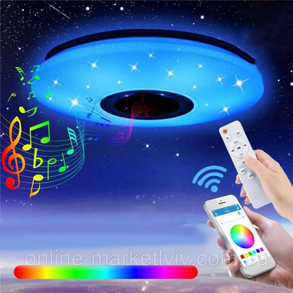 Стельовий RGB світильник 60W, 38см з Bluetooth та пультом / Люстра з регулюванням яскравості / Світлодіодна лампа