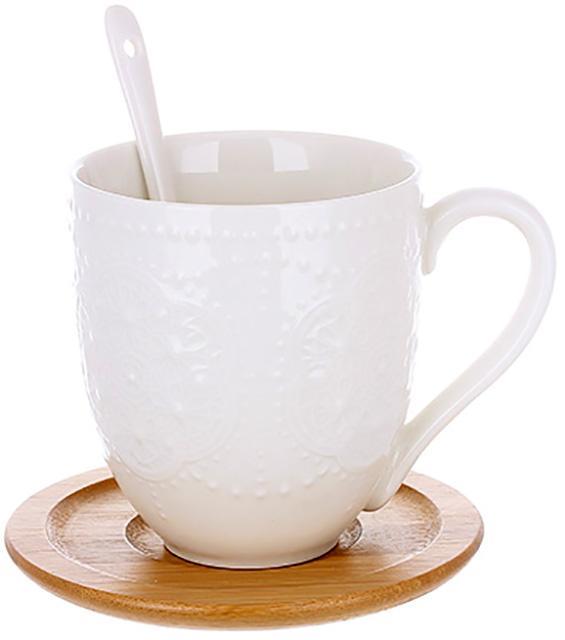 Чайний порцеляновий набір Ceram-Bamboo Grace на 2 персони, 2 чашки 350 мл і 2 блюдця з ложками, фото 1