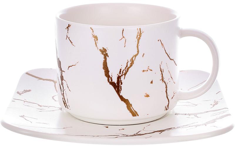 Кавова чашка з блюдцем "Мармурова Розкіш" 250 мл, порцеляна білий із золотом, фото 1