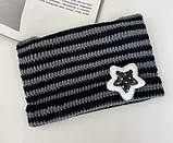 Біні шапка з вушками і зіркою в стилі аніме k-pop в'язана демісезонна чорно-сіра, фото 3