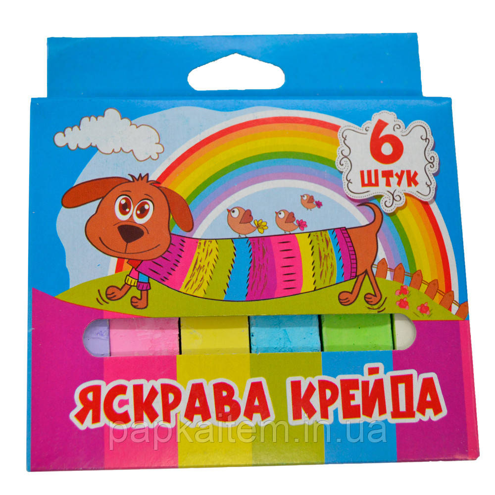 Крейда кольорова для малювання МАКСІ, 6 шт., 19х19х100 мм, картонна коробочка