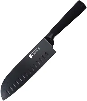 Ніж Santoku литий 17.5 см із нержавіючої сталі з антипригарним покриттям Колір чорний Bergner BG-8776 BLACK BLADE