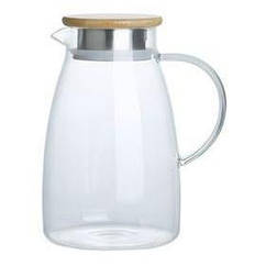 Глечик із кришкою Ardesto, 1500 мл, боросилікатне скло, бамбук, прозорий