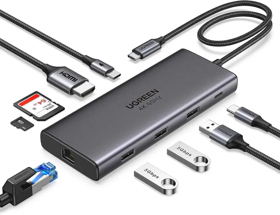 Ugreen Type-C 9 в 1 USB 3.2 10 Гбит/с 4K 60Hz HDMI 100W USB-хаб