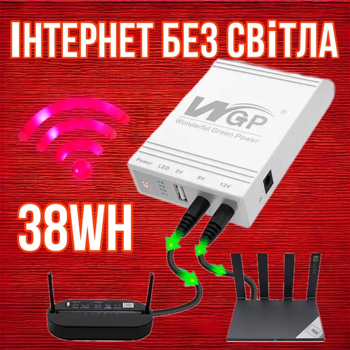 Джерело безперебійного живлення 38Wh WGP для мережевих пристроїв, ДБЖ для роутера безперебійник UPS 10400mAh, фото 1