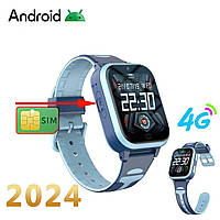 Детские смарт часы Lemfo D5 с SIM картой, GPS, прослушкой видеозвонком Синий 4G Операционная система Android