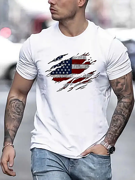 Футболка чоловіча з коротким рукавом біла з принтом, T-shirt American Flag