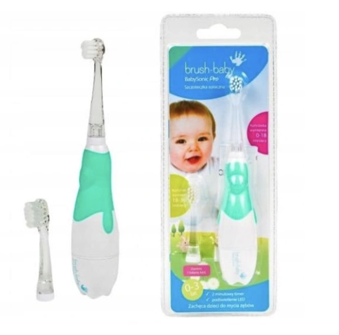 

Детская электрическая зубная щетка Brush-Baby Pro 0-3 лет Зеленая