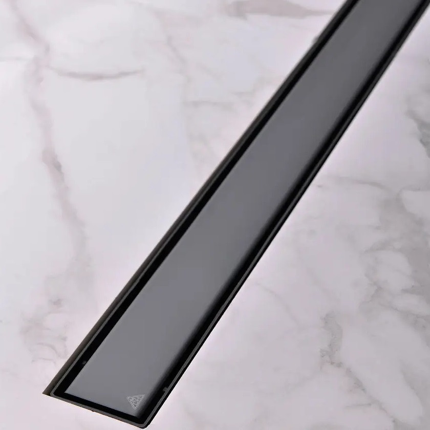 CH 850 KC Душовий канал чорний з матовою решіткою Класік та Під плитку, горизонтальний фланець, горизонтальний випуск DN40, 850мм