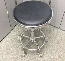 Стілець майстра без спинки на коліщатках зі шкірозамінника чорний