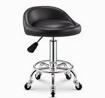 Стілець майстра без спинки на коліщатках м'який зі шкірозамінника чорний