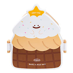 Дитячий ланч бокс на дві секції 950 мл пластиковий з вилкою та ложкою "Тістечко" Коричневий HP12271BR