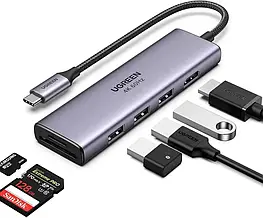 Ugreen 6-в-1 Type-C HDMI 4k 60hz USB 3.0 USB-хаб