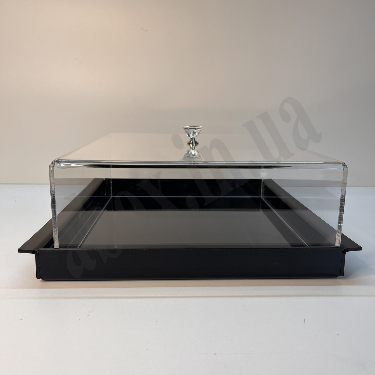 Кришка для десертів з піддоном | Прозора кришка з чорним піддоном 20х35см