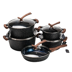 Набір посуду з кришкою з жароміцного скла та антипригарним покриттям Haus Roland 1,2/8/5,4//4,3/3,1 л Black
