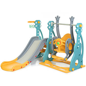 Дитяча гірка-гойдалка Гітара з баскетбольним кільцем та музикою світлом Bambi WM19087-5 Зелений