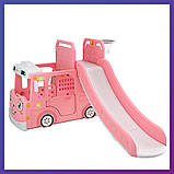 Дитячий пластиковий ігровий комплекс 2 в 1 гірка + гойдалка з будиночком і кільцем Bambi WM19090-8 для дому рожева, фото 2