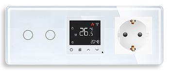 Скляна панель: WiFi терморегулятор + Вимикач + Розетка 1DAL | Білий, (G228D-SW2G-TR.WF-ST.WT)