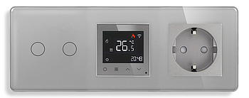 Скляна панель: WiFi терморегулятор + Вимикач + Розетка 1DAL | Сірий, (G228D-SW2G-TR.WF-ST.GR)