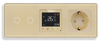 Скляна панель: WiFi терморегулятор + Вимикач + Розетка 1DAL | Золото, (G228D-SW2G-TR.WF-ST.GD)