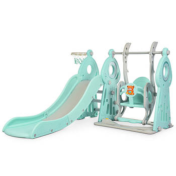 Пластикова дитяча гірка-гойдалка з баскетбольним кільцем Bambi WM19011-5 Сіро-м'ятна