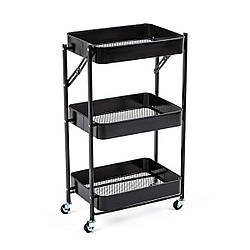 Етажерка мобільна триярусна універсальна з металу 46,5х29х77,5см Чорна SW-00002099