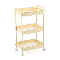 Етажерка мобільна триярусна универсальная з металу 45х30х78см Кремова SW-00002113