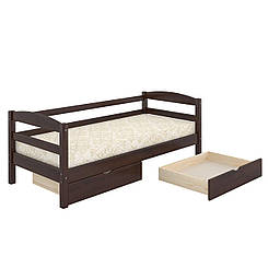 Дитяче ліжко Mebigrand Чикаго Літл Горіх темний 80х190 см із заднім бортиком та ящиками (DMBG-2609)
