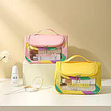 Косметичка жіноча прозора, для ванного приладдя, дорожня, водонепроникна, жовта, фото 2