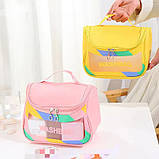 Косметичка жіноча прозора, для ванного приладдя, дорожня, водонепроникна, жовта, фото 4