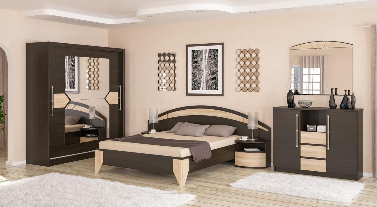 Сучасна модульна спальня комплект у стилі модерн з шафою купе та комодом венге ДСП Аляска Мебель Сервіс