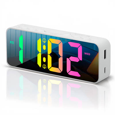 Годинник електронний настільний LOSSO Premium MULTICOLOR з LED підсвічуванням білий