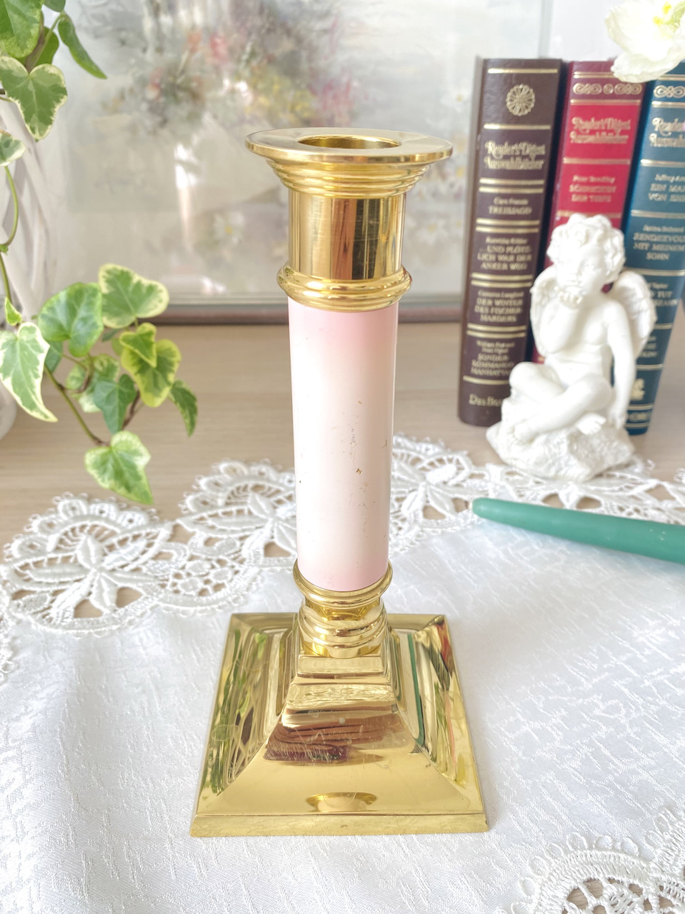 Вінтажний латунний свічник, латунь, емаль, Німеччина, 18 см