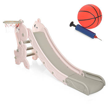 Дитяча міцна пластикова гірка з баскетбольним кільцем та м'ячем Bambi YG2020-2-1-8 Рожевий