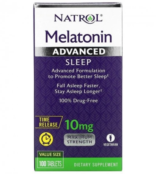 Natrol Melatonin Advanced Sleep мелатонін поступового вивільнення 10 мг, 100 таблеток. До 07/2026, фото 1