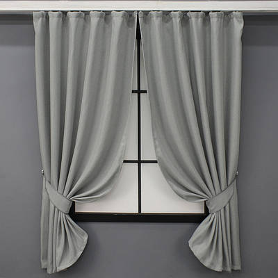 Комплект (2шт. 1х1,7м.) коротких штор, льон-блекаут "Льон Мішковина". Колір світло-сірий. Код 867ш 35-0177